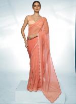 Organza Orange Ceremonial Wear Swarovski Work Saree